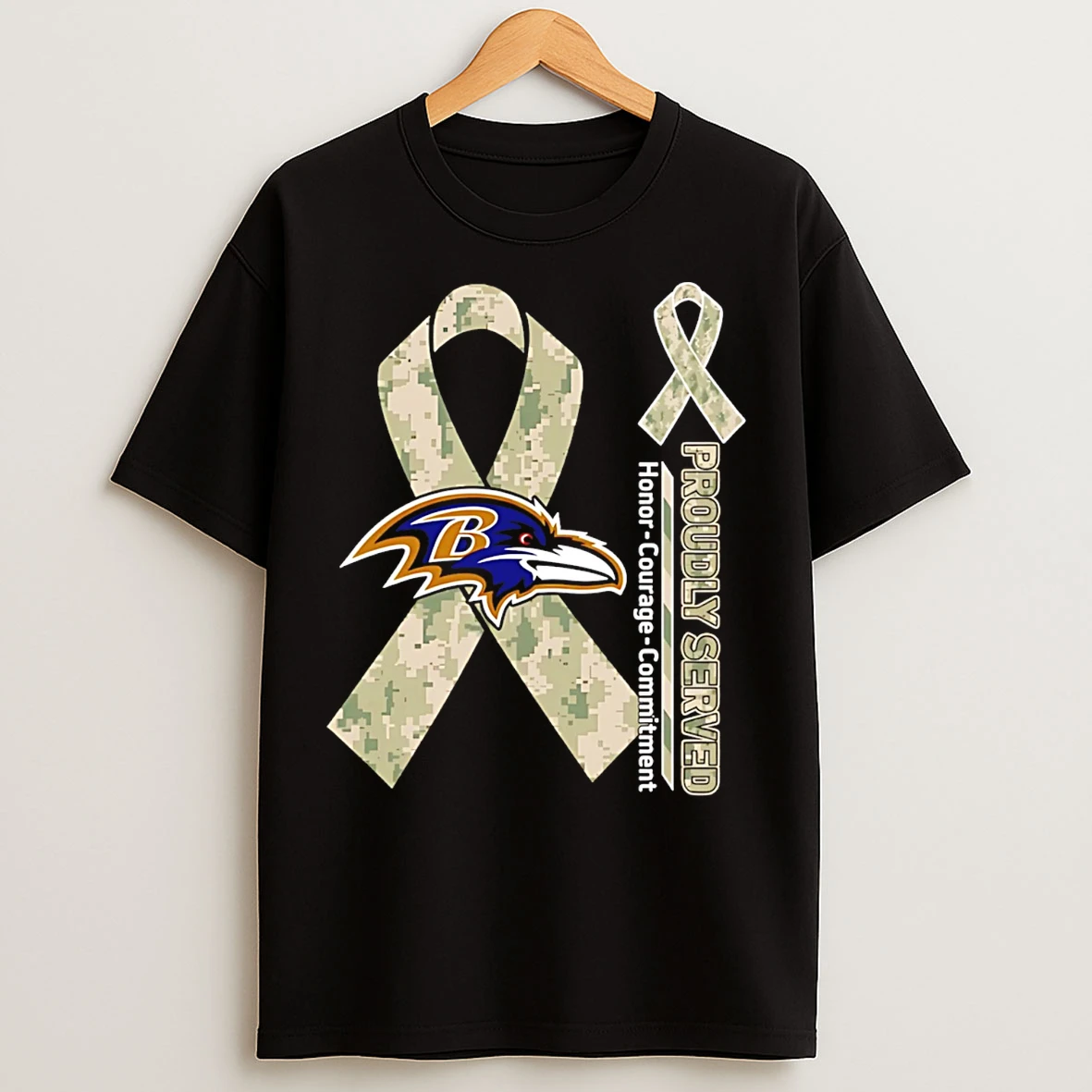Classic Baltimore Ravens Proudly Served Honor Courage Commitment T Shirts