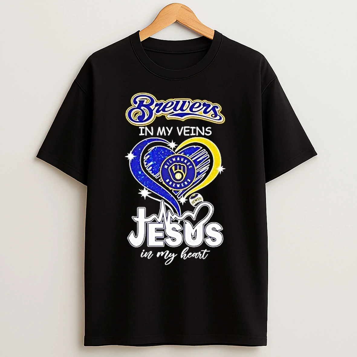 Classic Brewers In My Veins Jesus In My Heart Diamond Heart T Shirts