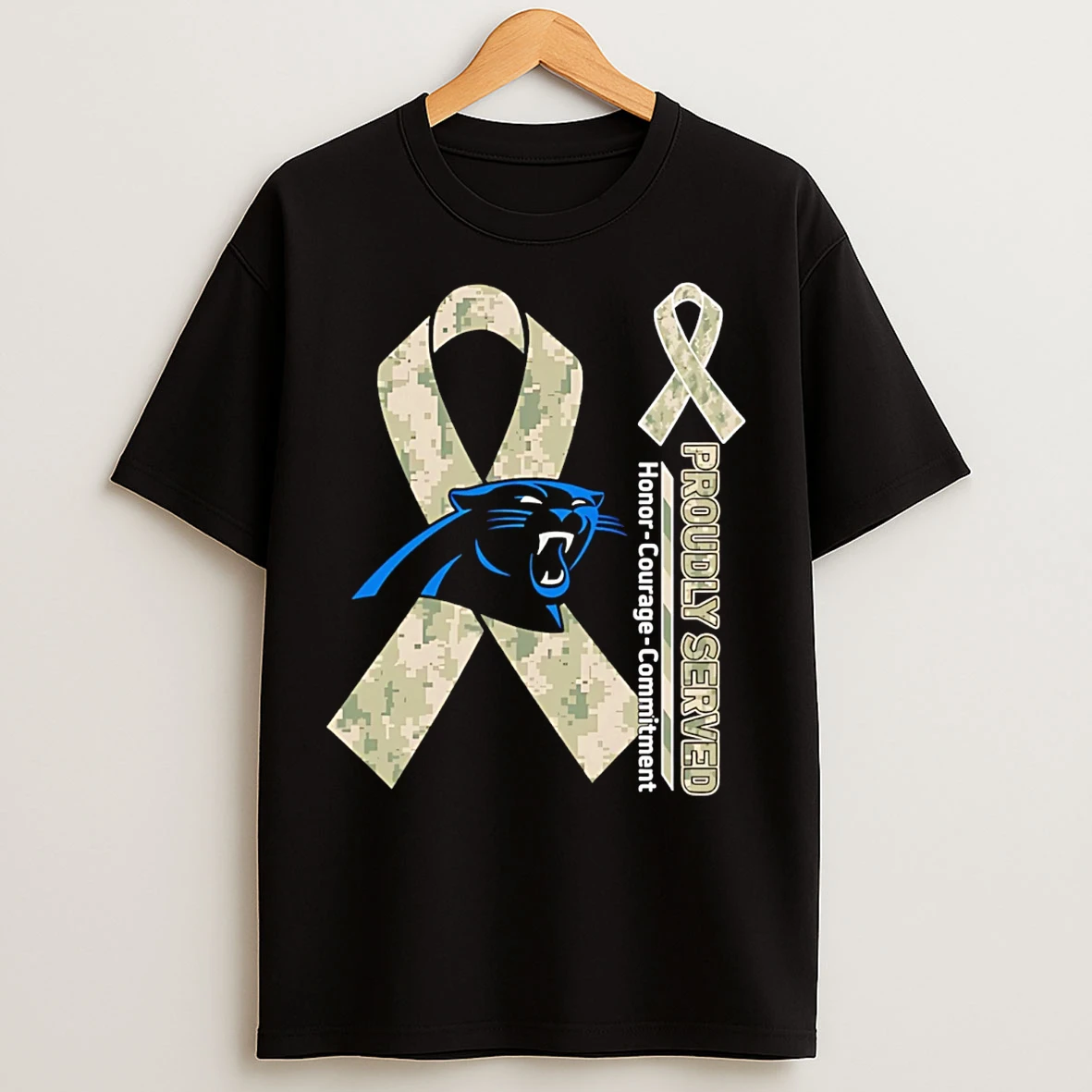 Classic Carolina Panthers Proudly Served Honor Courage Commitment T Shirts
