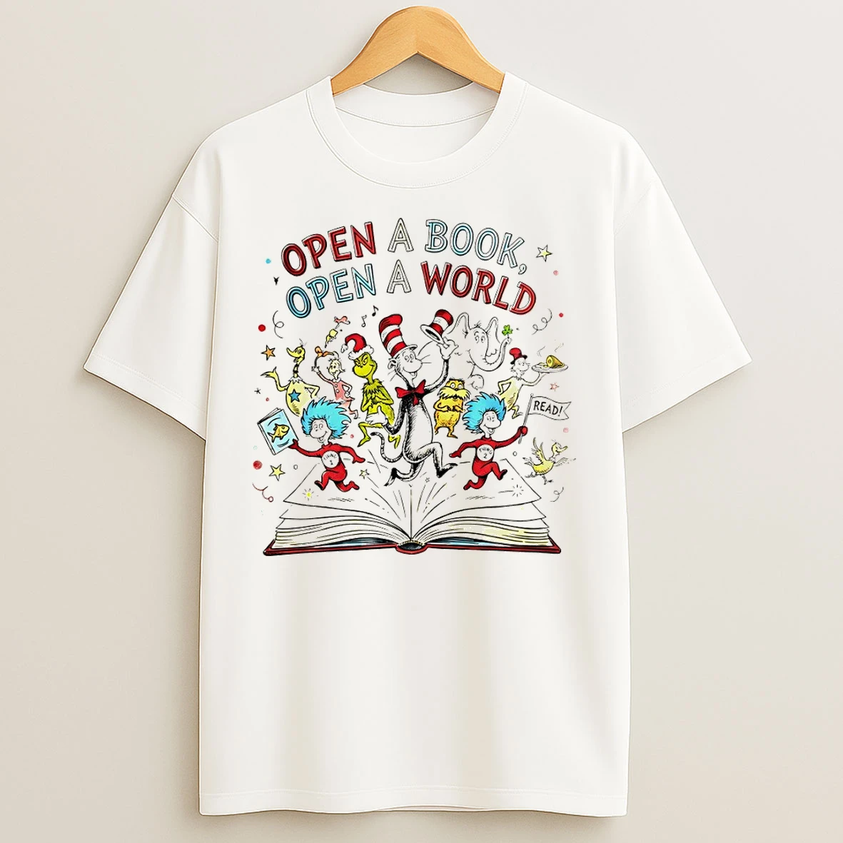 Classic Cat In The Hat Open A Book Open A World 2026 T Shirts