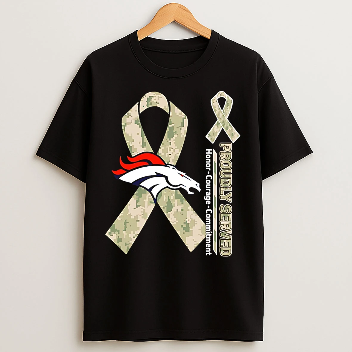 Classic Denver Broncos Proudly Served Honor Courage Commitment T Shirts