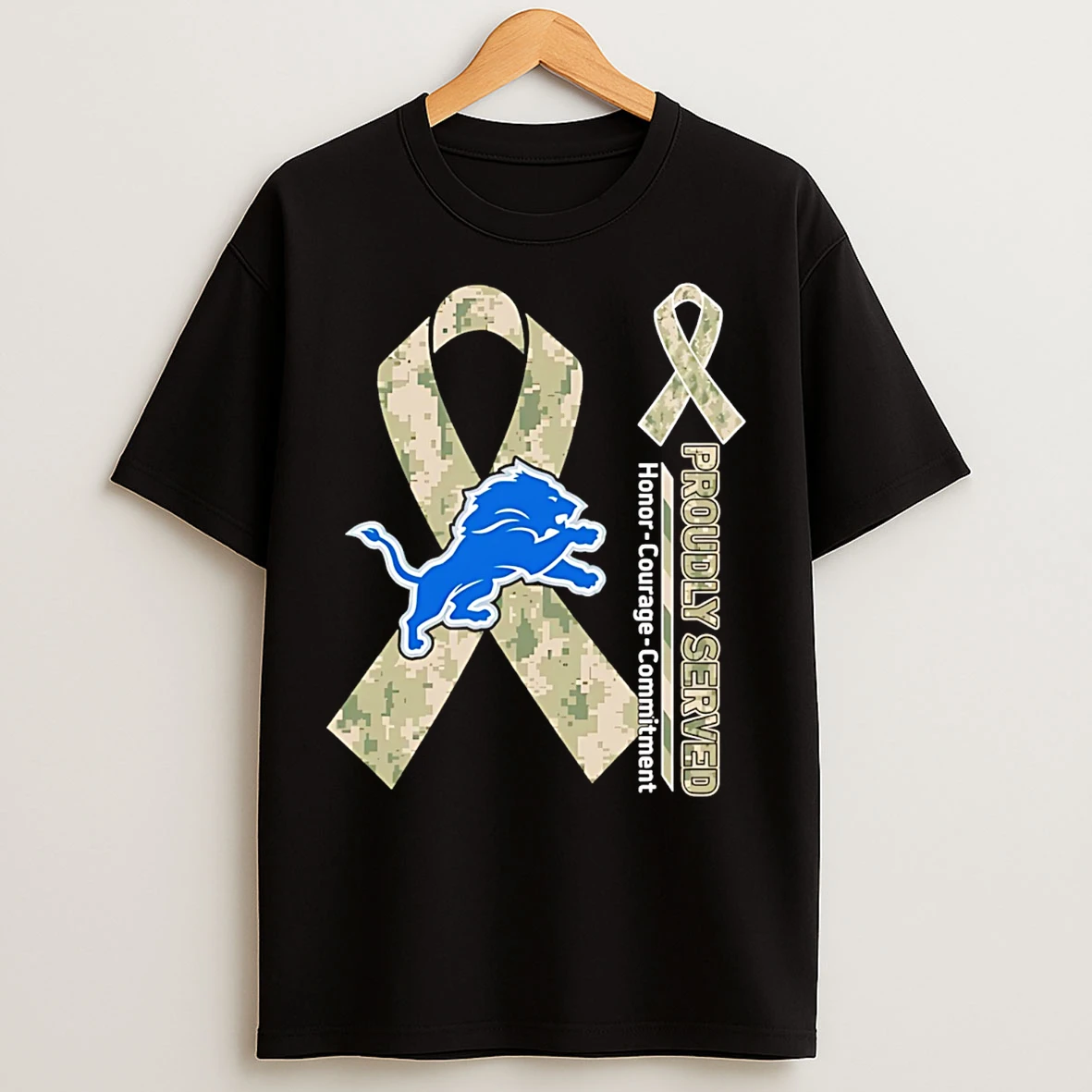 Classic Detroit Lions Proudly Served Honor Courage Commitment T Shirts