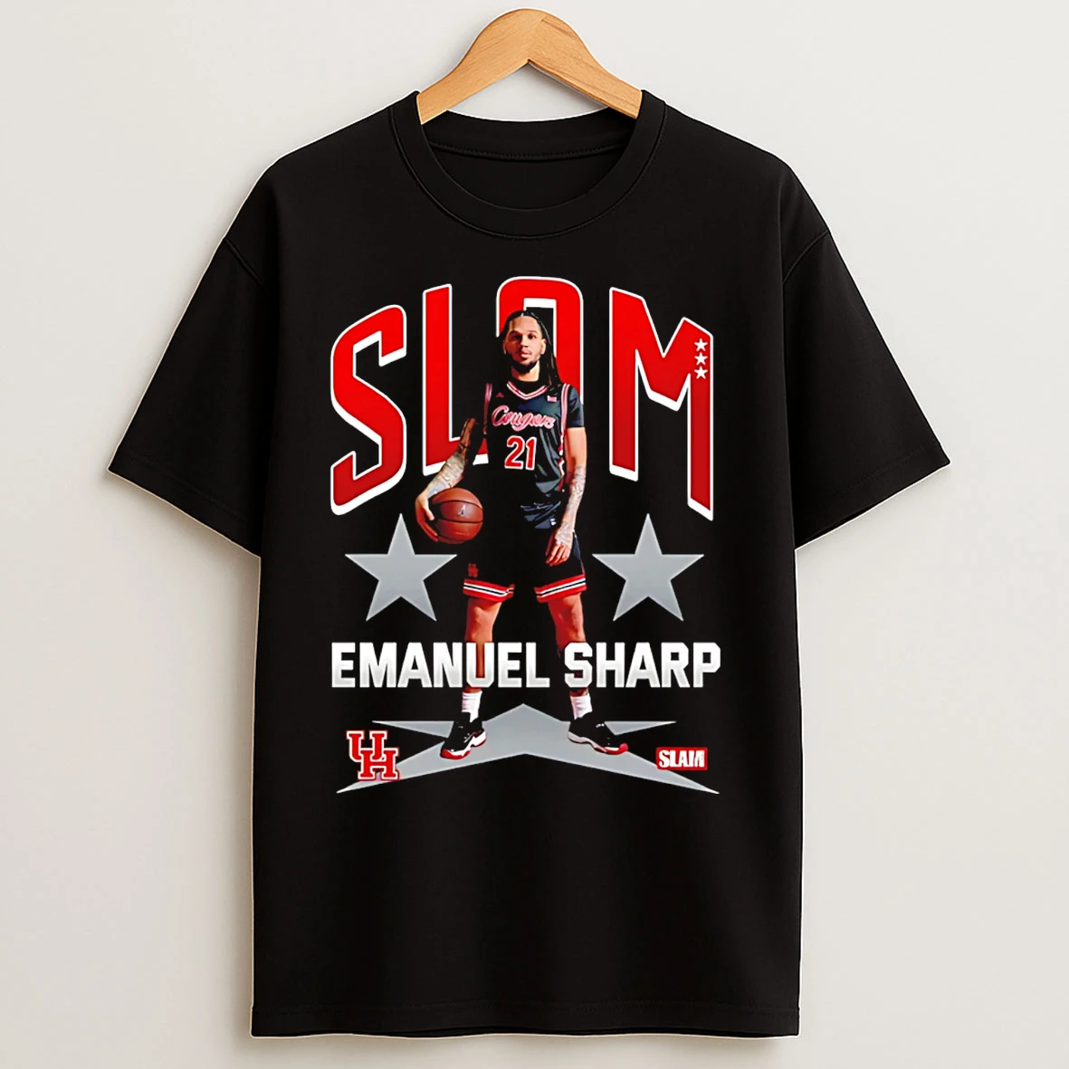 Classic Emanuel Sharp Houston Cougars Slam Graphic T Shirts