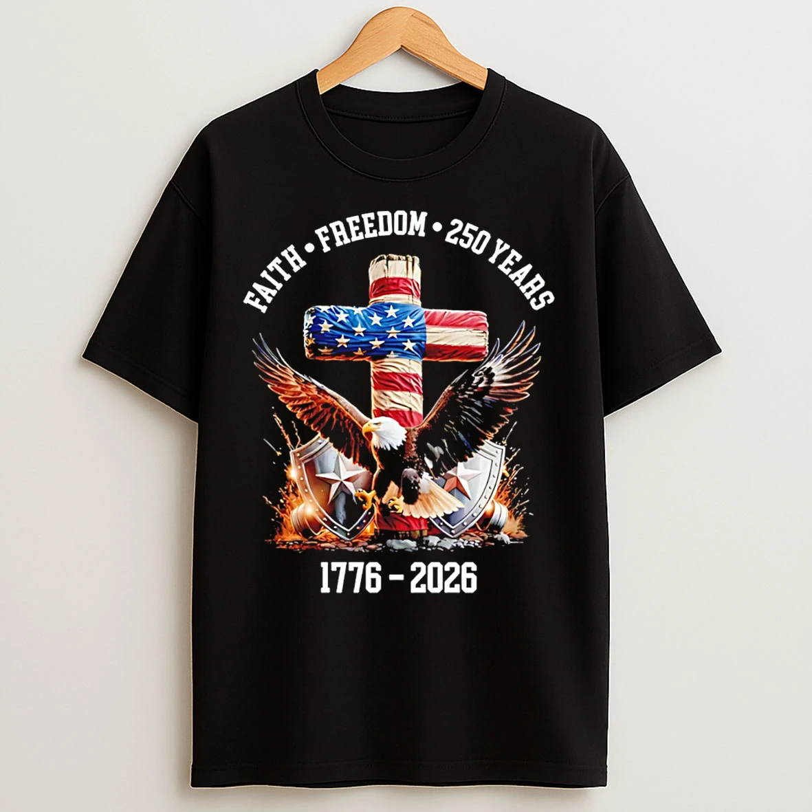Classic Faith Freedom 250 Years Eagle Graphic T Shirts