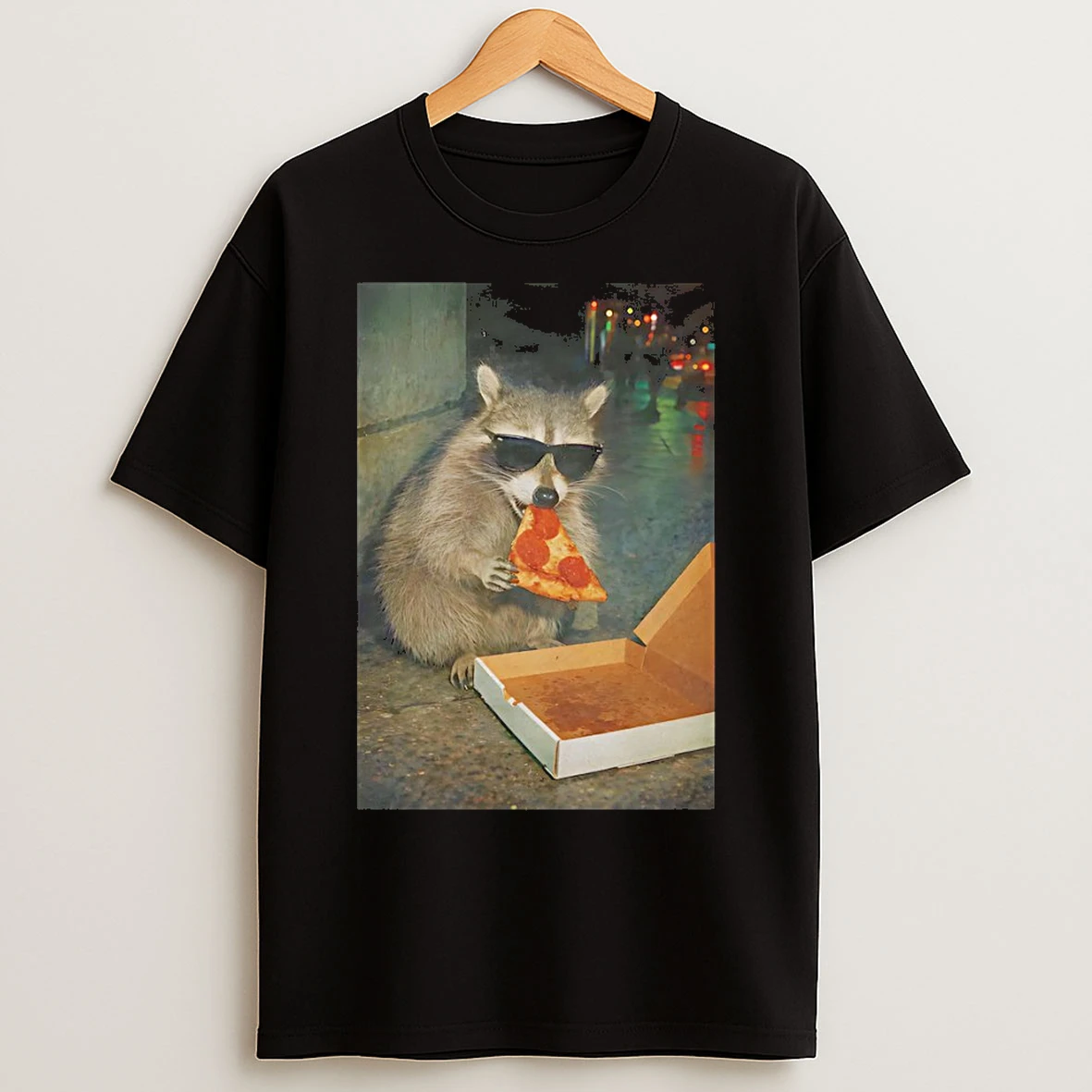 Classic Funny Raccoon Sunglasses Eating Pizza Funny Meme T Shirts