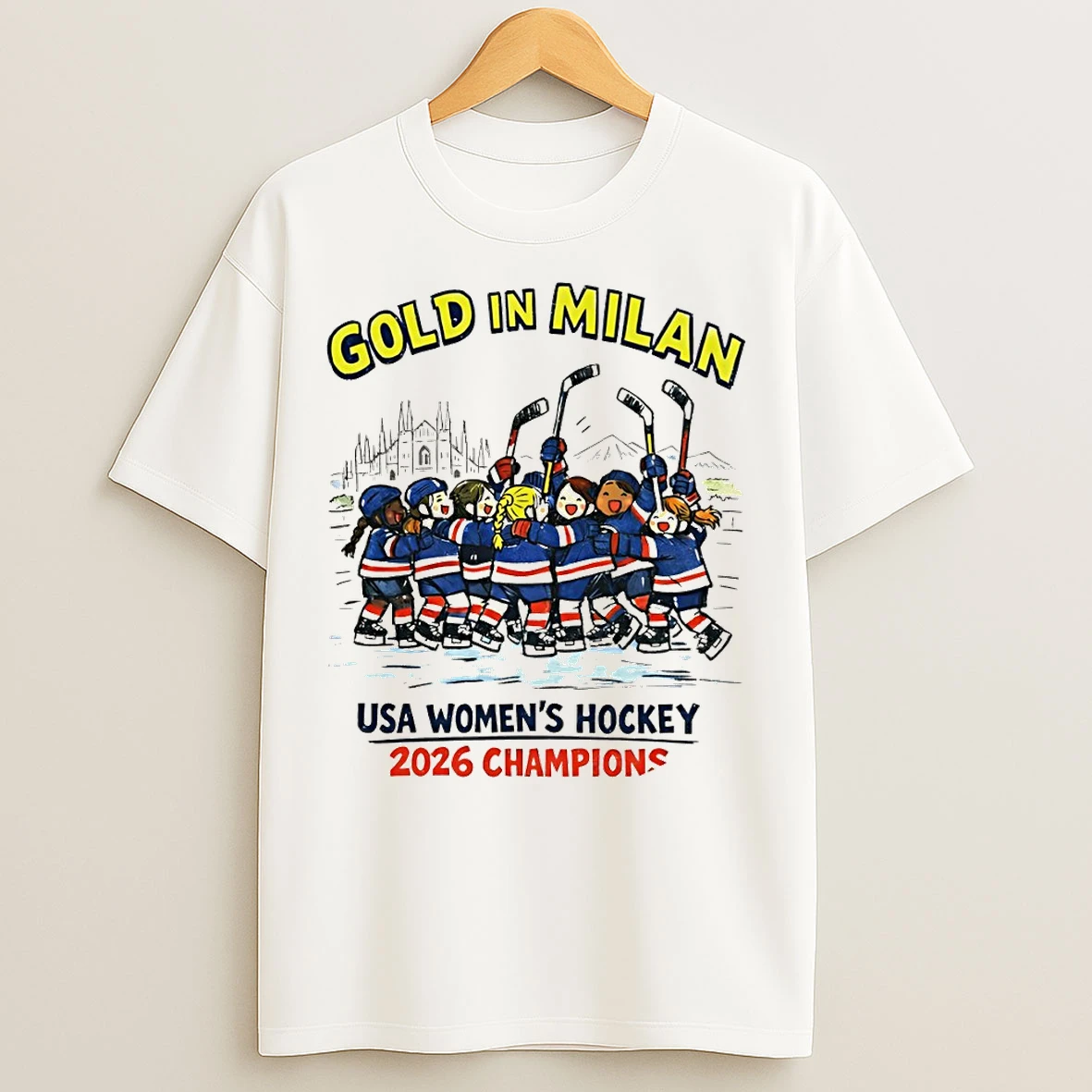 Classic Gold In Milan Usa Womens Hockey Gold Medal Team Celebration Olympic Hockey 2026 Champions T Shirts