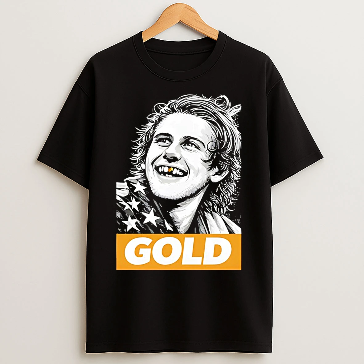 Classic Jack Hughes Gold Usa Hockey Champions American Flag Vintage T Shirts