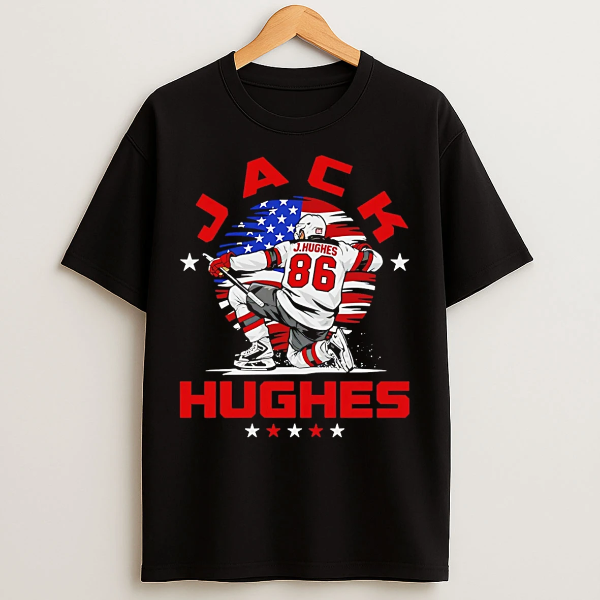 Classic Jack Hughes New Jersey Devils Usa Flag Celebration T Shirts