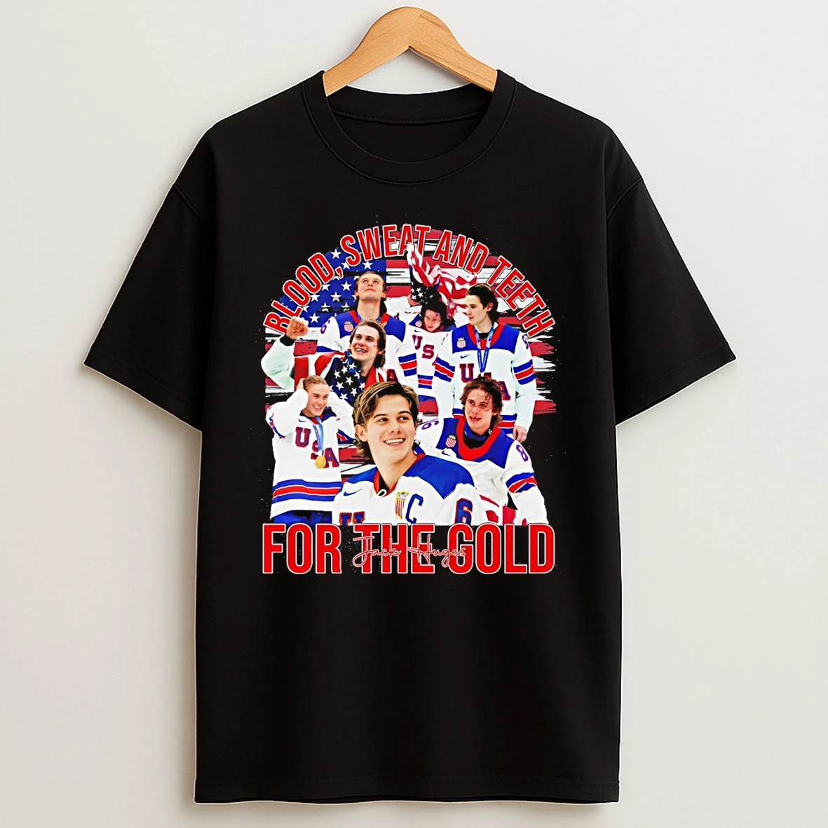Classic Jack Hughes Usa Gold Hockey Blood Sweat And Teeth For The Gold T Shirts