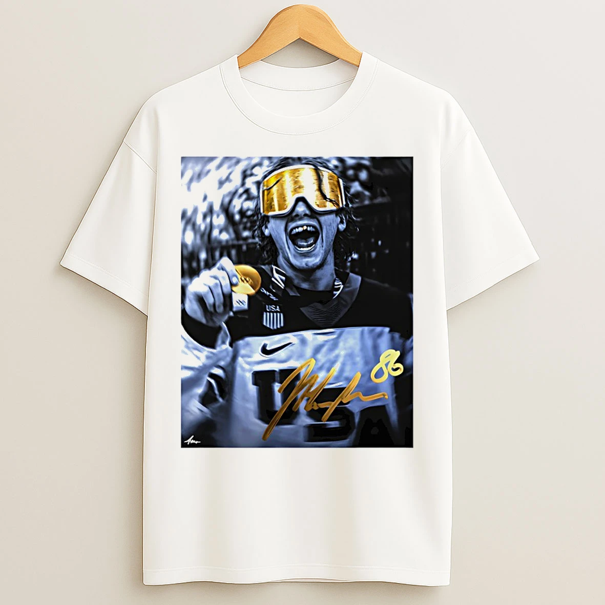 Classic Jack Hughes Usa Hockey Gold Medal Olympic 2026 Signature T Shirts
