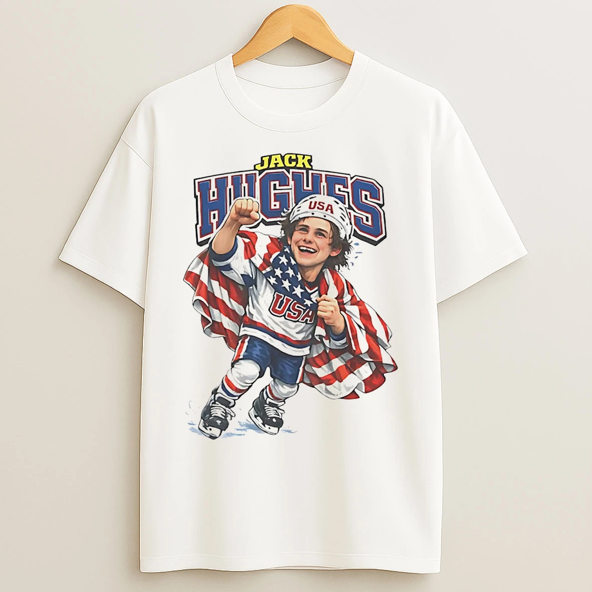 Classic Jack Hughes Usa Mens Hockey Caricature T Shirts