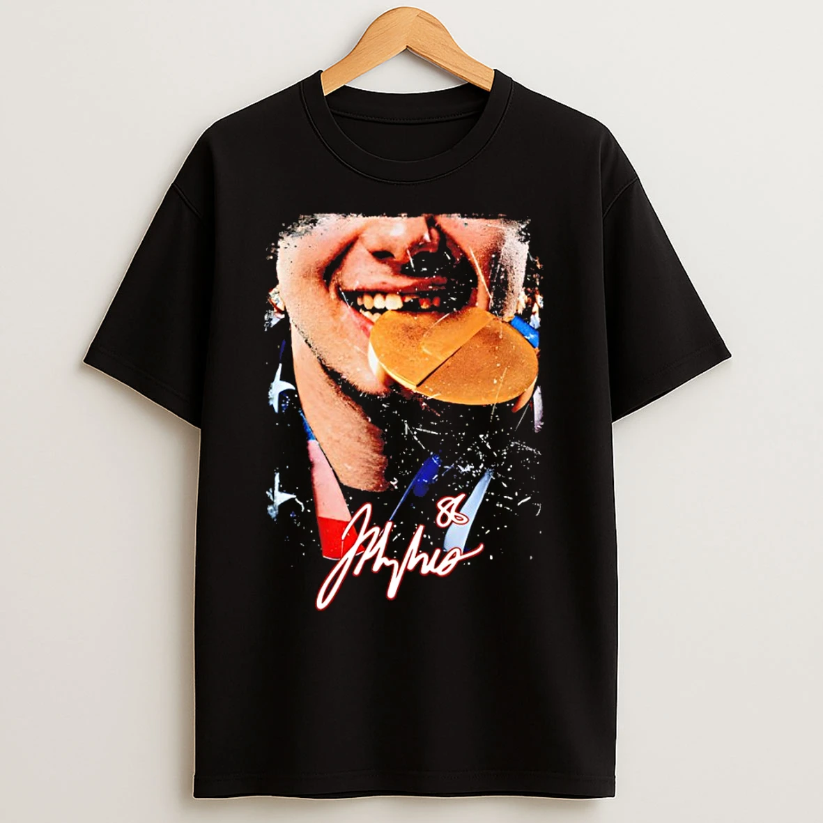 Classic Jack Hughes Bite Gold Medal Usa Hockey Champions Olympic 2026 Signature T Shirts