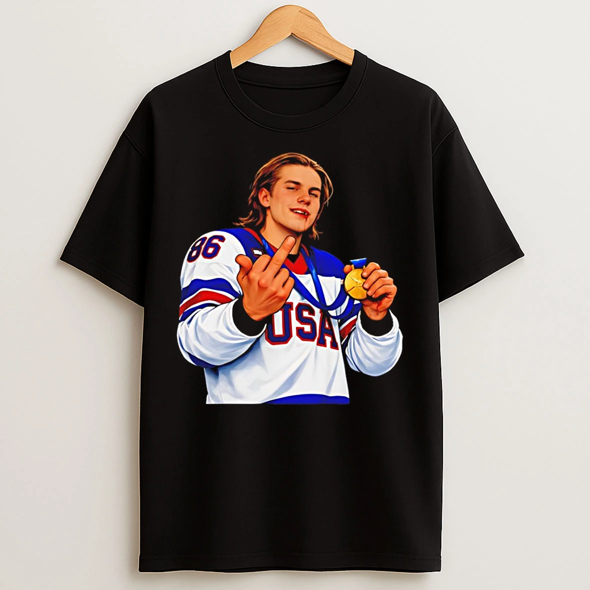 Classic Jack Hughes Middle Finger Usa Hockey Olympic 2026 Milano Cortina T Shirts