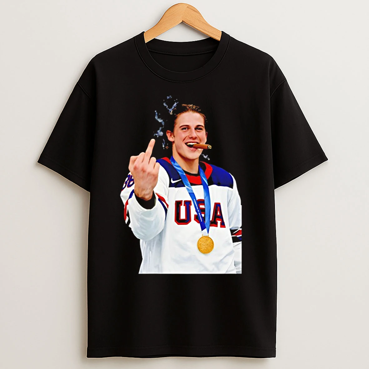 Classic Jack Hughes Smoking Gold Medal Usa Hockey Champions Olympic 2026 T Shirts
