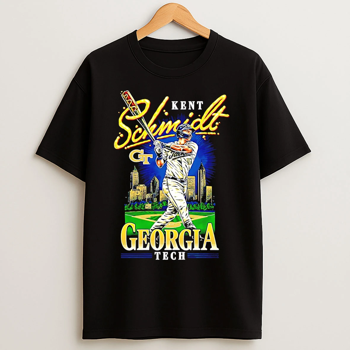 Classic Kent Schmidt Georgia Tech Baseball Comic Hot Dog Bat T Shirts