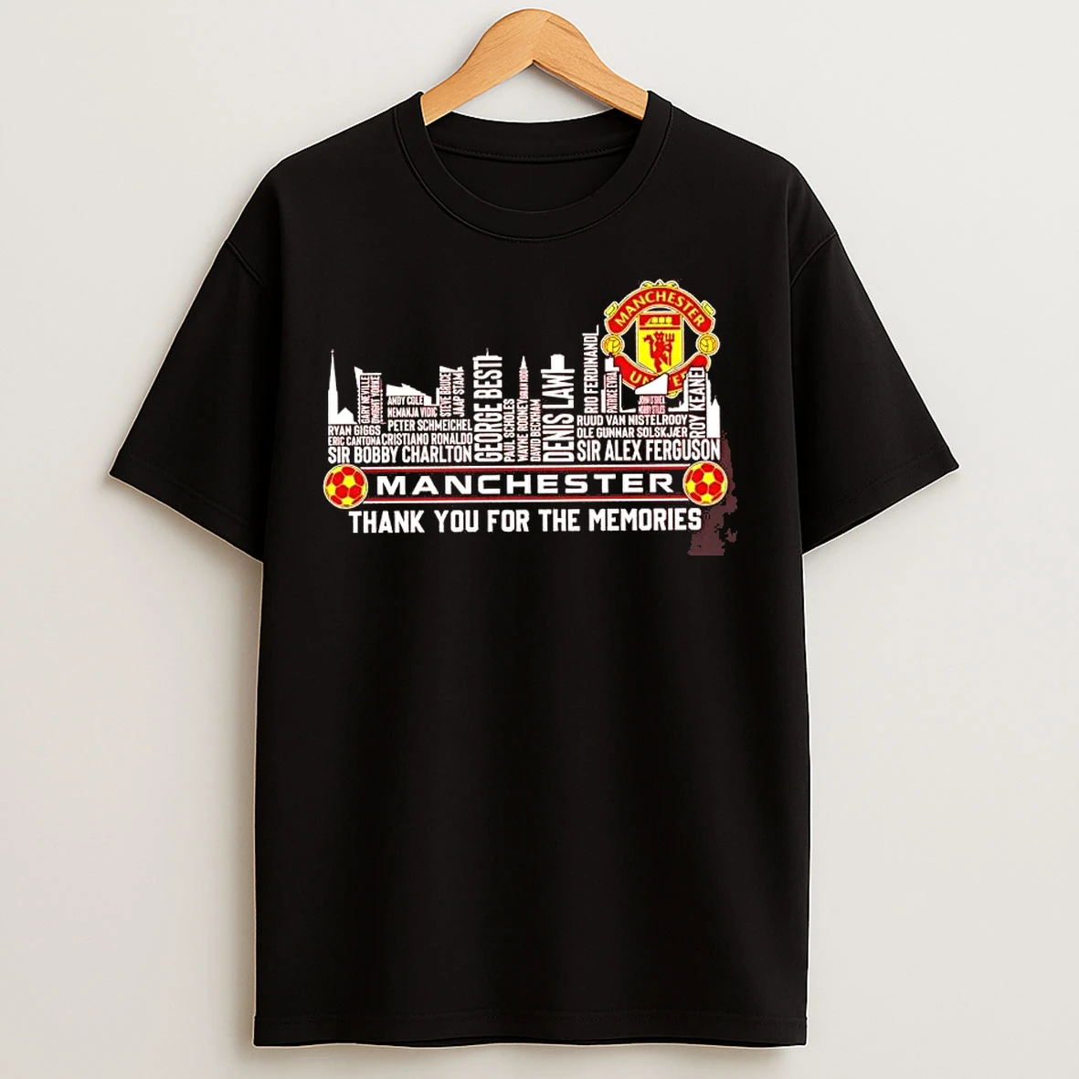 Classic Manchester United Players Names Skyline Thank You For The Memories T Shirts