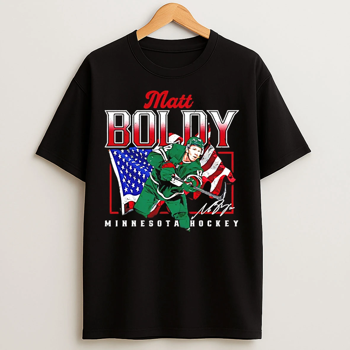 Classic Matt Boldy Minnesota Wild Usa Flag Graphic T Shirts