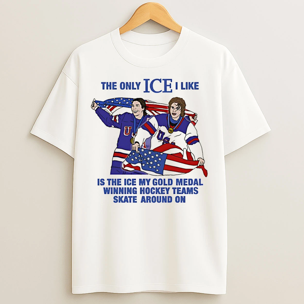 Classic Megan Keller And Jack Hughes The Only Ice I Like Is The Ice My Gold Medal Winning Hockey Teams Skate Around On T Shirts