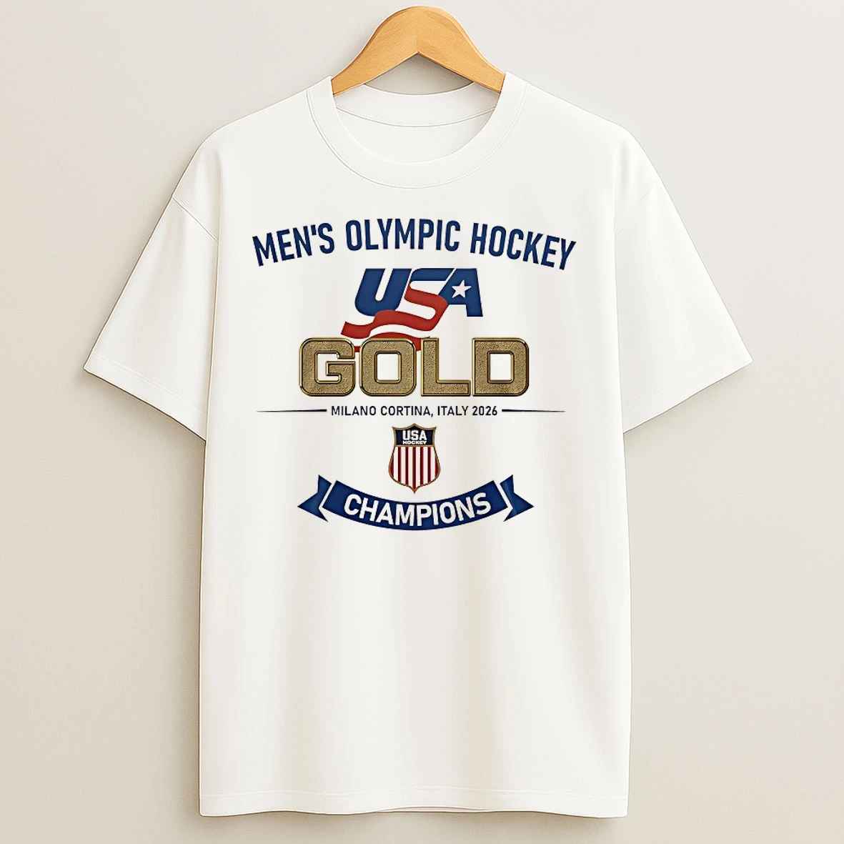 Classic Mens Olympic Hockey Usa Gold Milano Cortina Italy 2026 Champions T Shirts