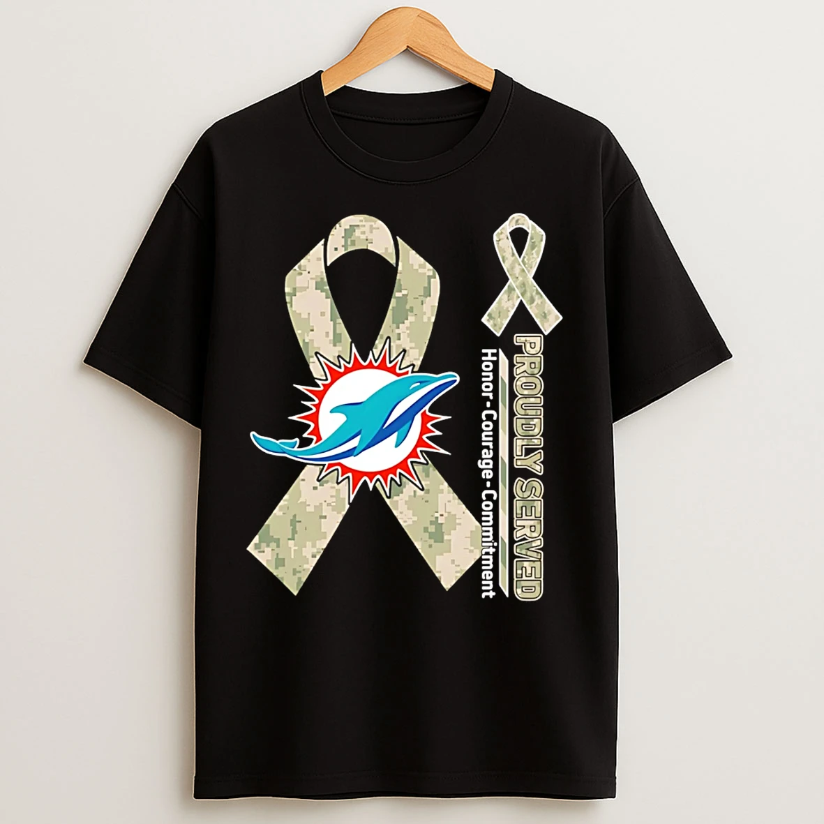 Classic Miami Dolphins Proudly Served Honor Courage Commitment T Shirts