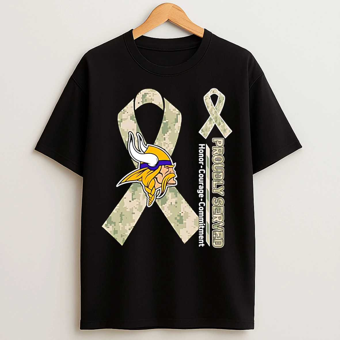 Classic Minnesota Vikings Proudly Served Honor Courage Commitment T Shirts