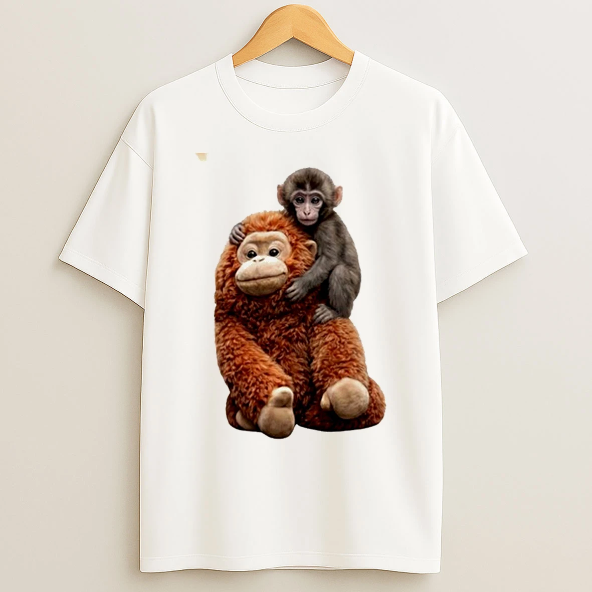 Classic Monkey Punch Baby Monkey Holding Plush Toy Graphic T Shirts