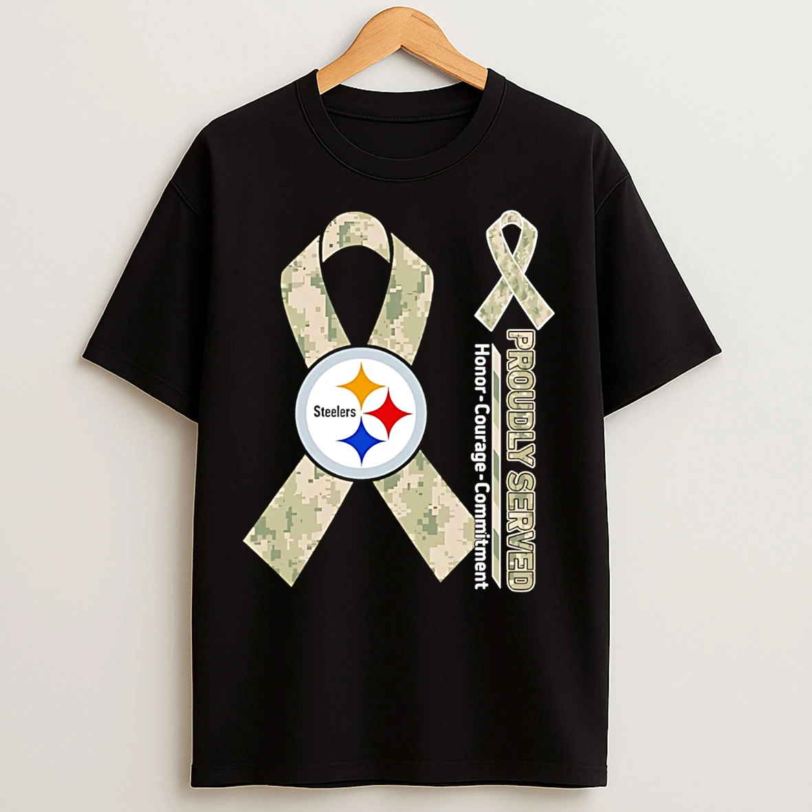 Classic Pittsburgh Steelers Proudly Served Honor Courage Commitment T Shirts