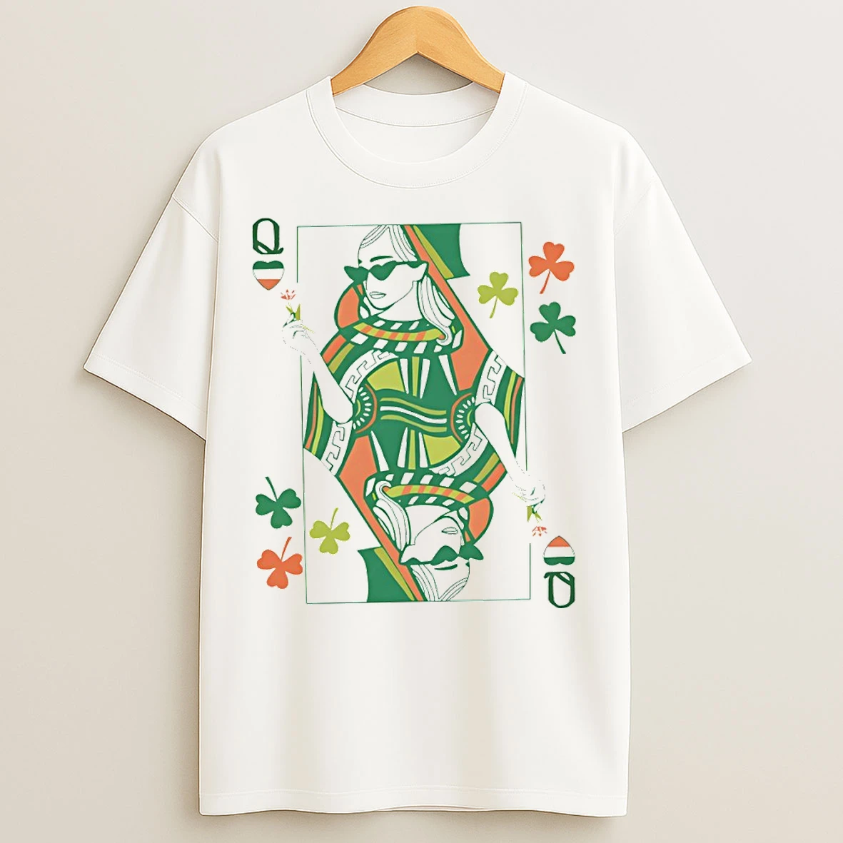 Classic Queen Of Hearts Shamrock Irish St Patricks Day T Shirts