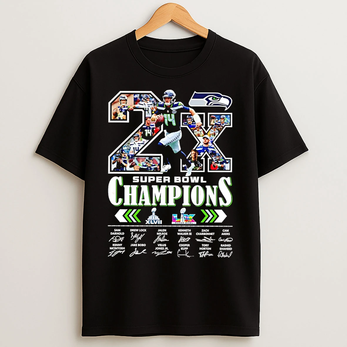 Classic Seahawks Seattle 2x Super Bowl Lx Champs 2025 T Shirts