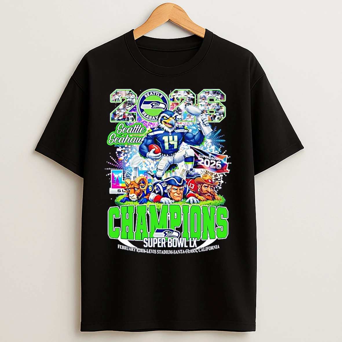 Classic Seattle Seahawks 2026 Super Bowl Lx Champions Feb 8th California T Shirts