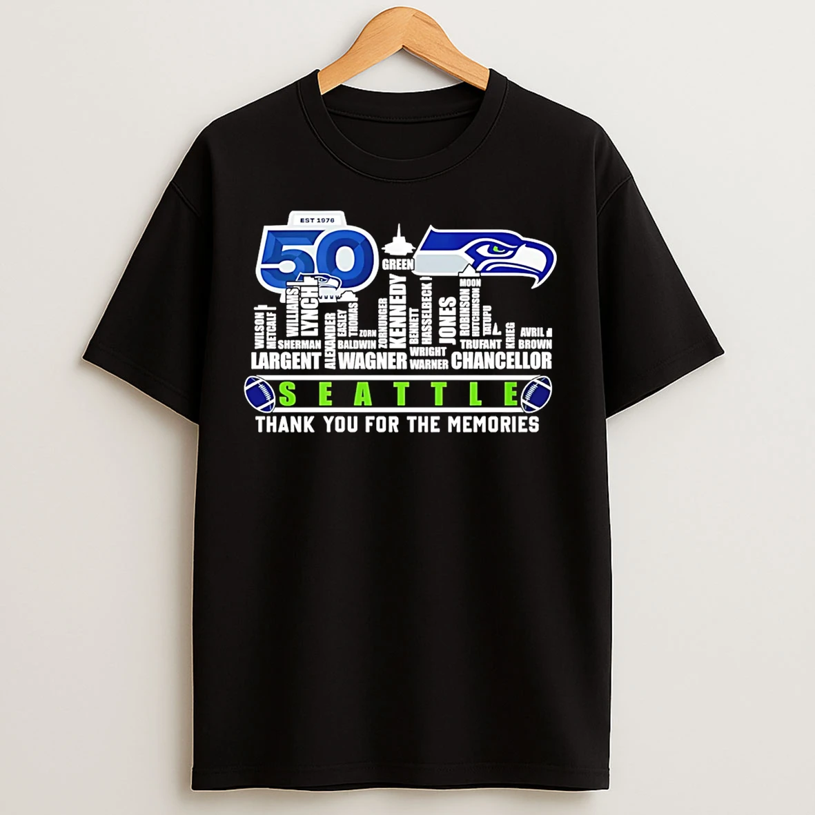 Classic Seattle Seahawks 50th Anivasary Thank You For The Memories T Shirts