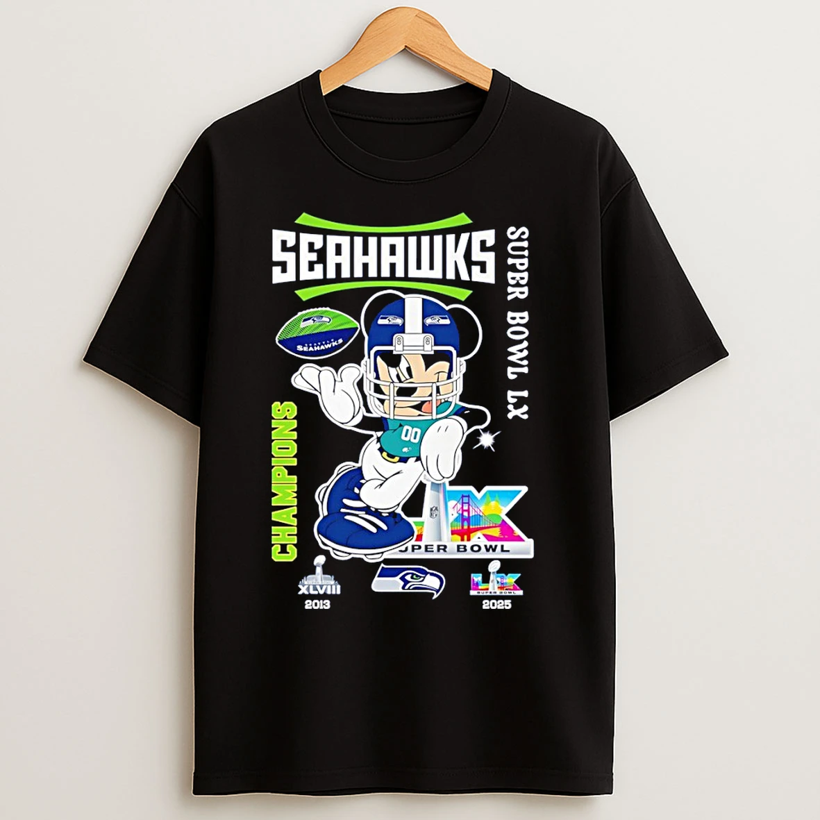 Classic Seattle Seahawks Mickey Super Bowl Lx Champions 2013 2025 T Shirts