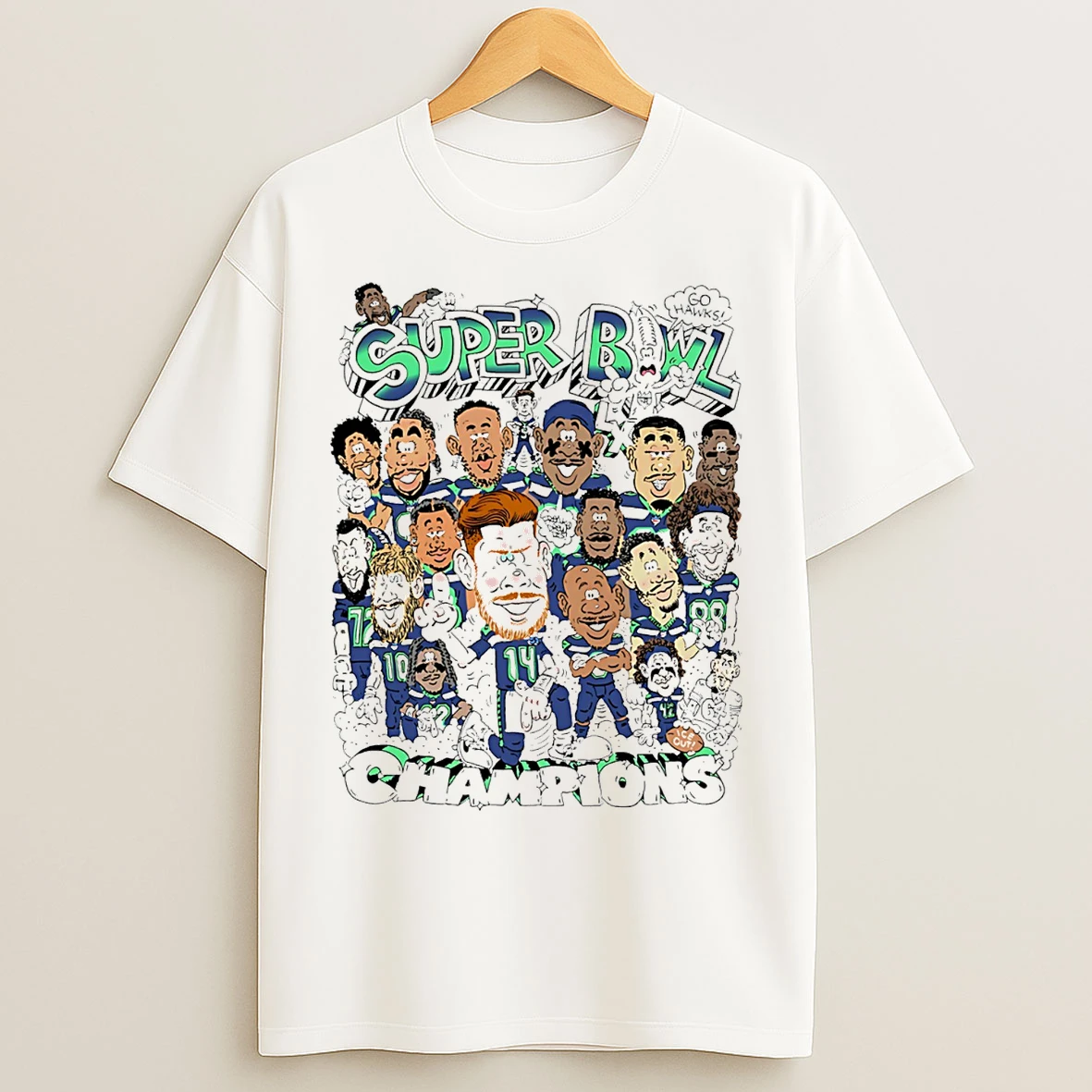 Classic Seattle Seahawks Super Bowl Lx Champions Caricature T Shirts