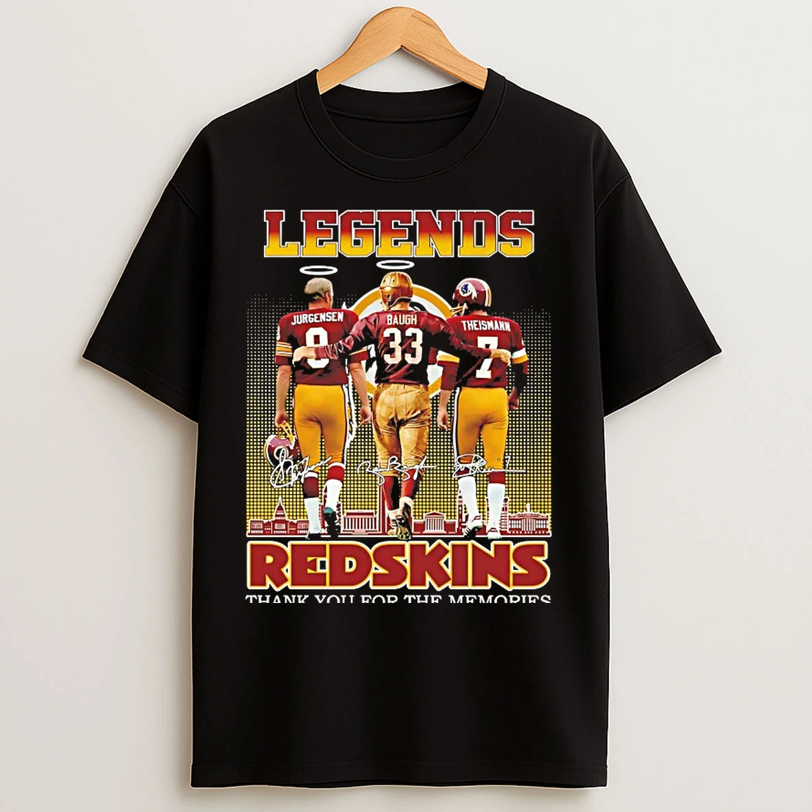 Classic Sonny Jurgensen Sammy Baugh And Joe Theismann Legends Washington Redskins Thank You For The Memories T Shirts