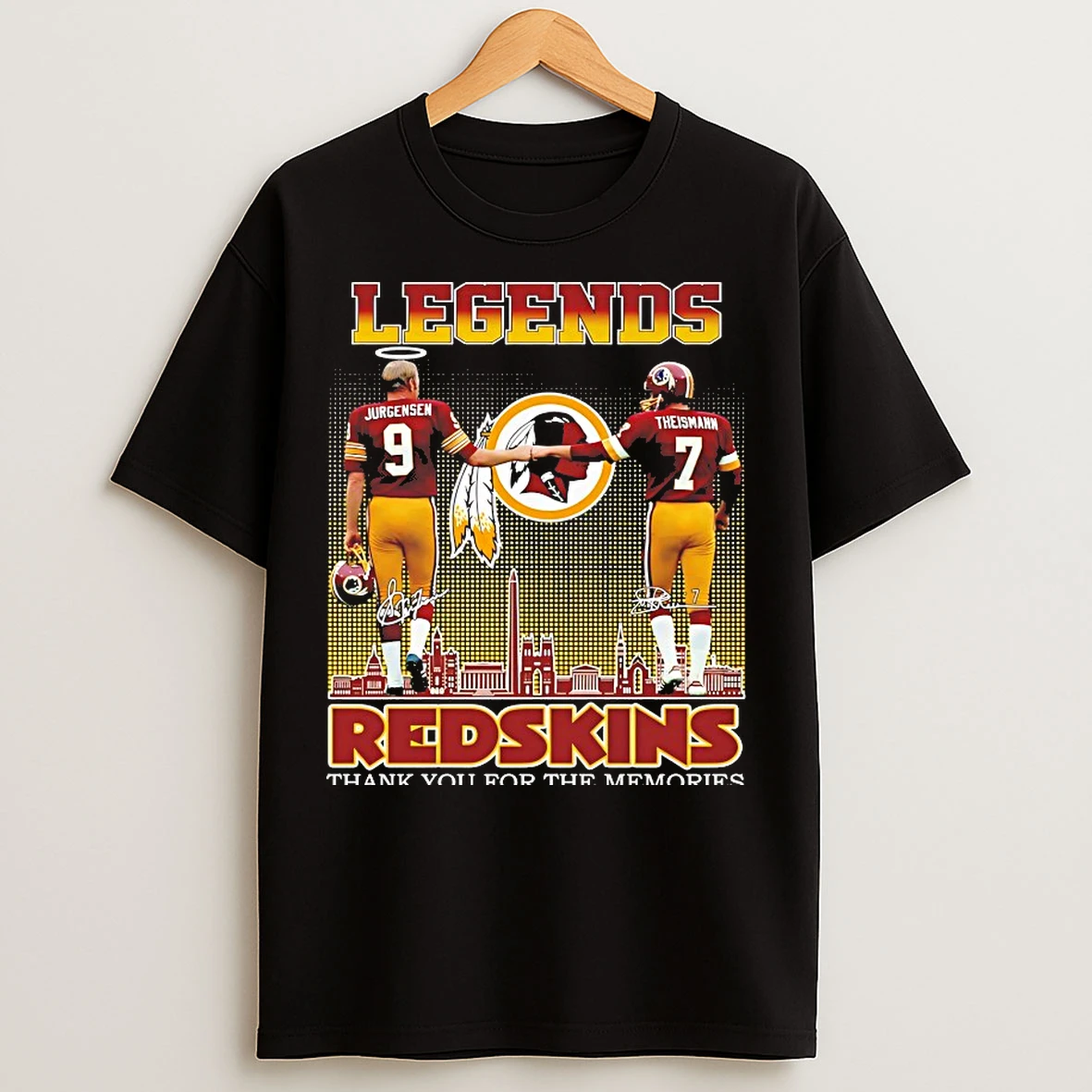 Classic Sonny Jurgensen And Joe Theismann Legends Washington Redskins Thank You For The Memories T Shirts