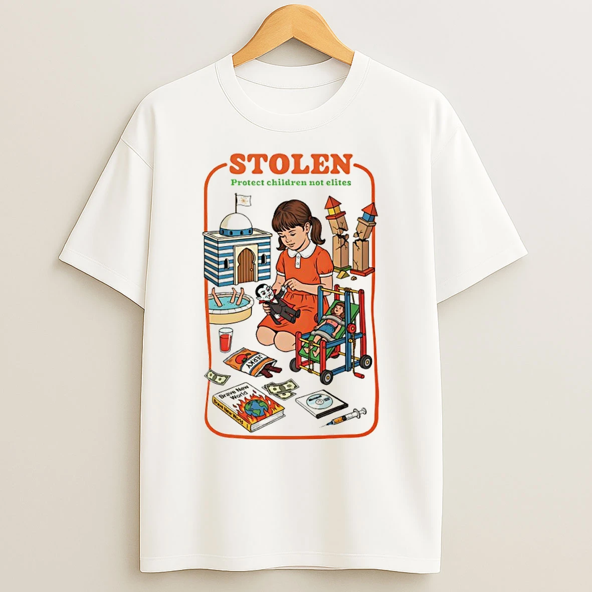 Classic Stolen Protect Children Not Elites Cartoon T Shirts