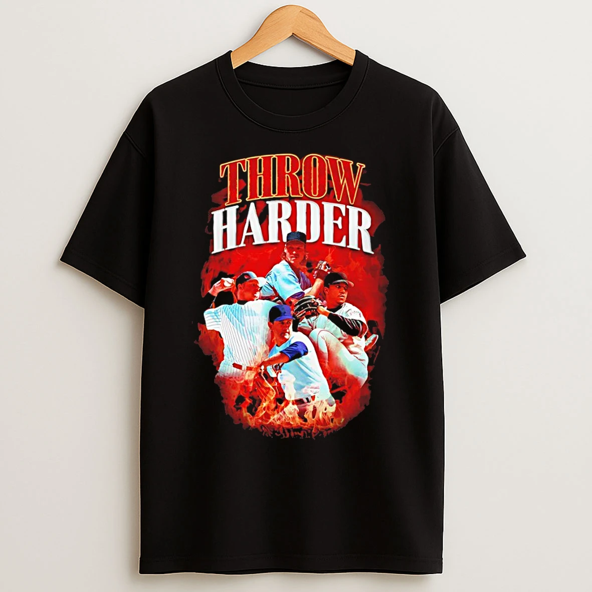 Classic Throw Harder Baseball Player Graphic T Shirts