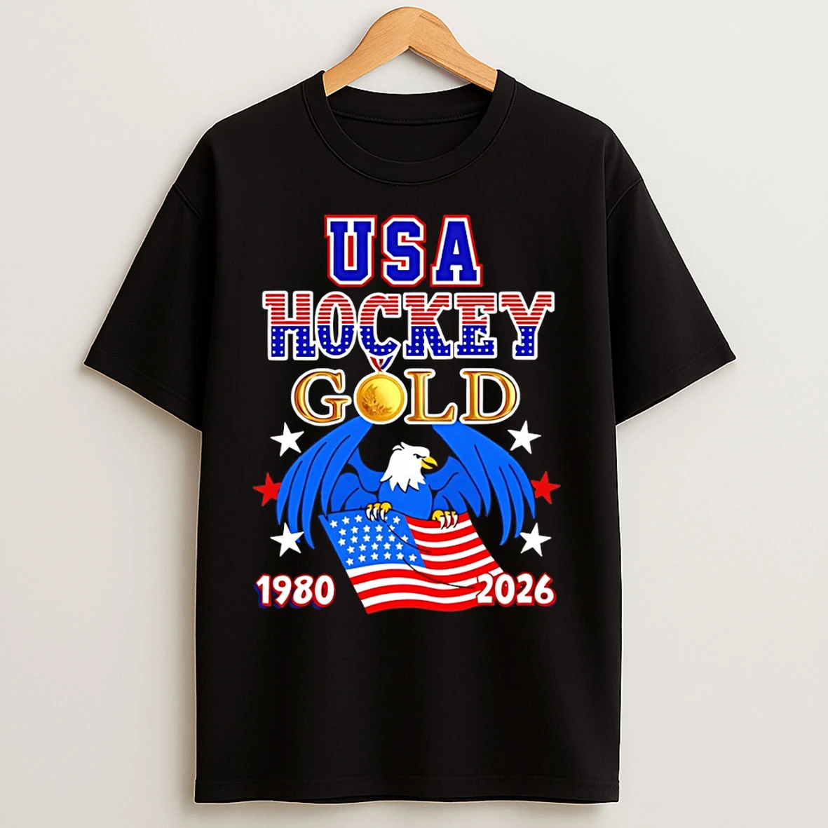 Classic Usa Hockey Gold American Flag 1980 2026 Olympic Milano Cortina 2026 Winter Sports T Shirts