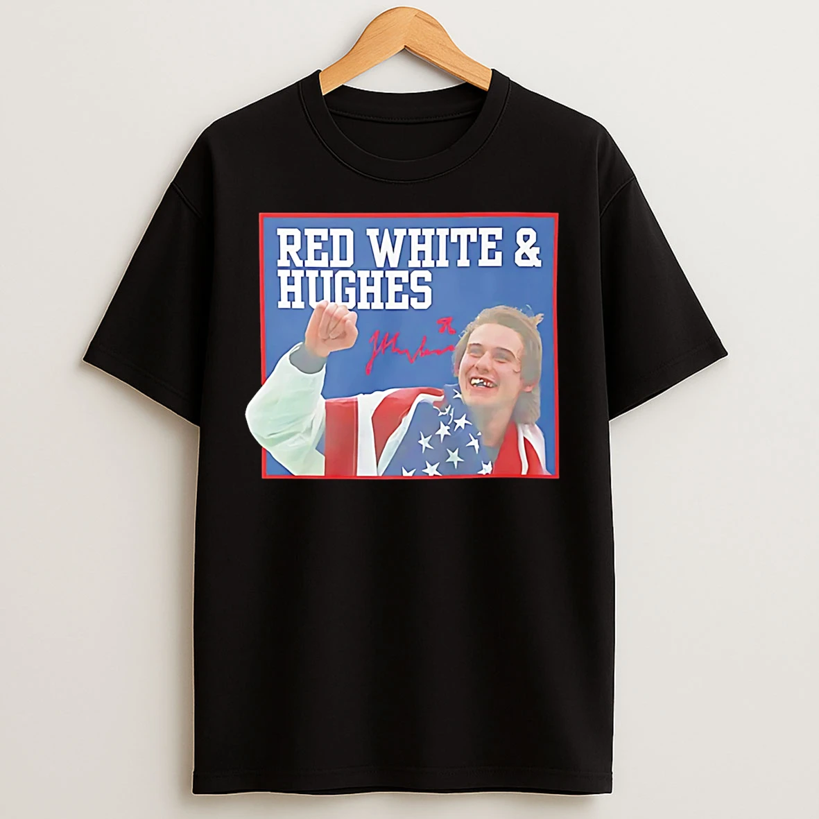 Classic Usa Hockey Red White And Hughes Jack Hughes Signature T Shirts