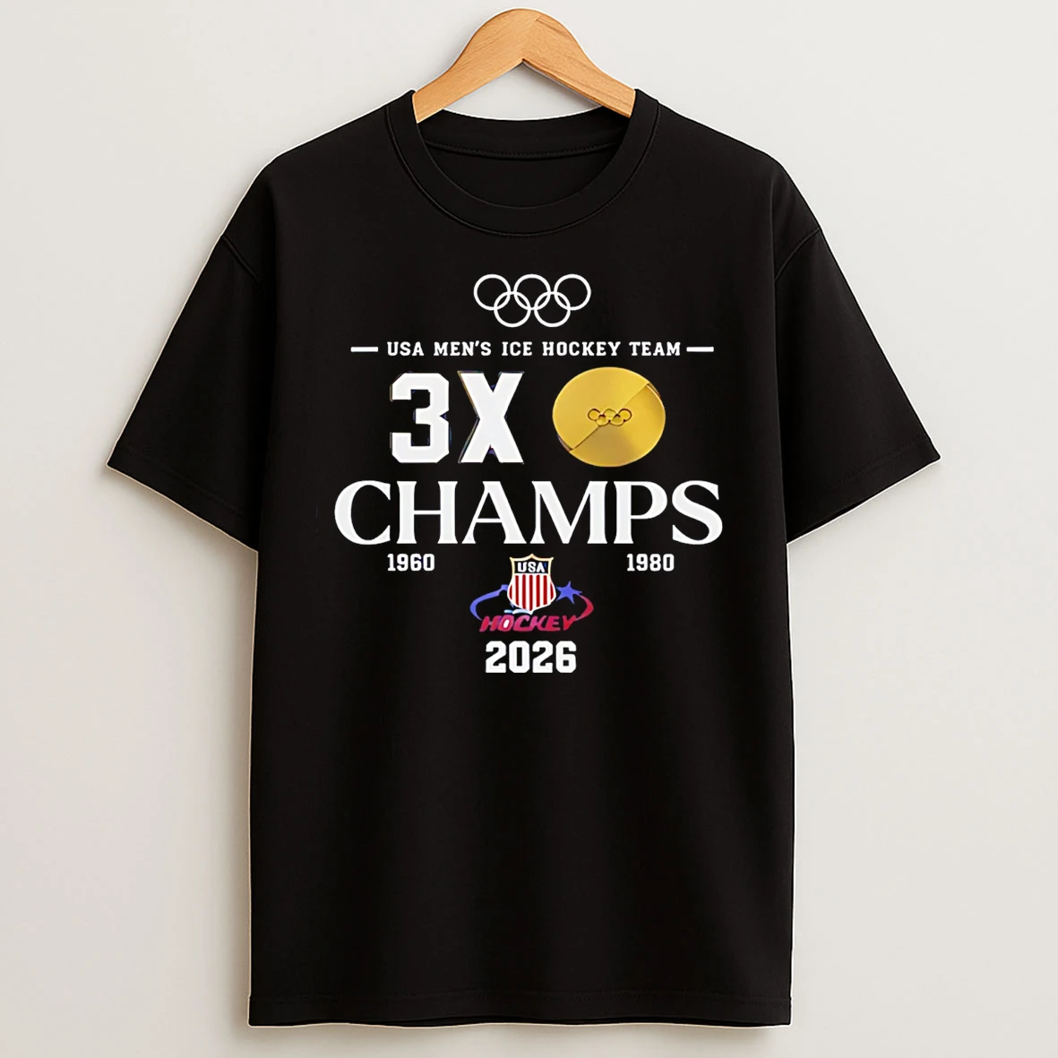 Classic Usa Mens Ice Hockey Team 3x Champs T Shirts