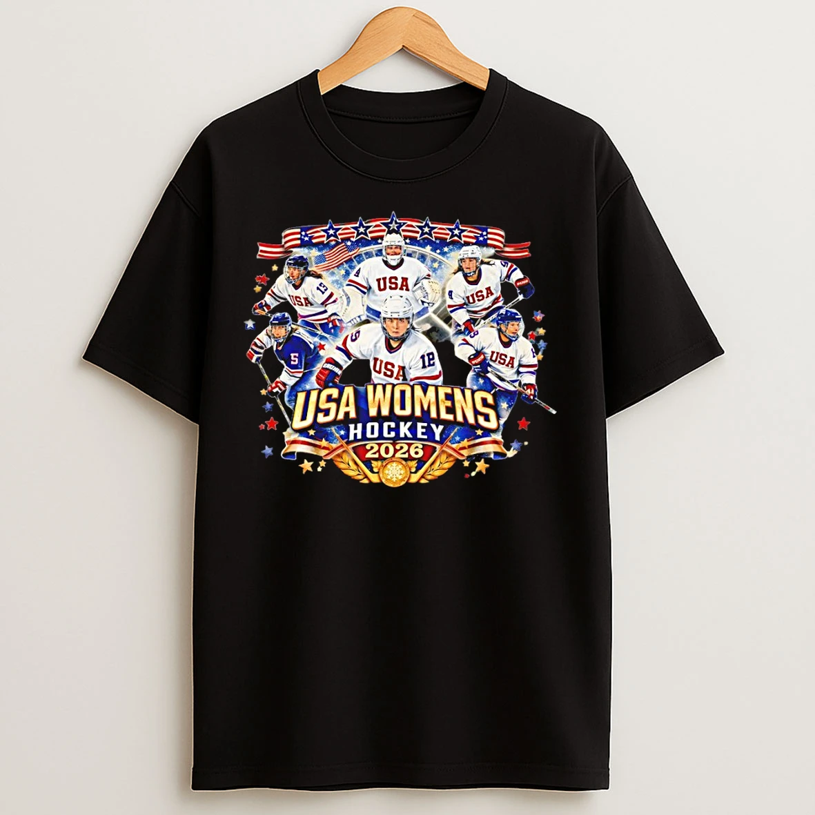 Classic Usa Womens Hockey 2026 Winter Games Patriotic Ice Graphic T Shirts
