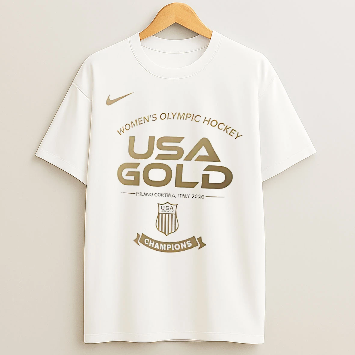 Classic Usa Hockey Nike Mens Olympic Usa Gold Milano Cortina Italy 2026 T Shirts
