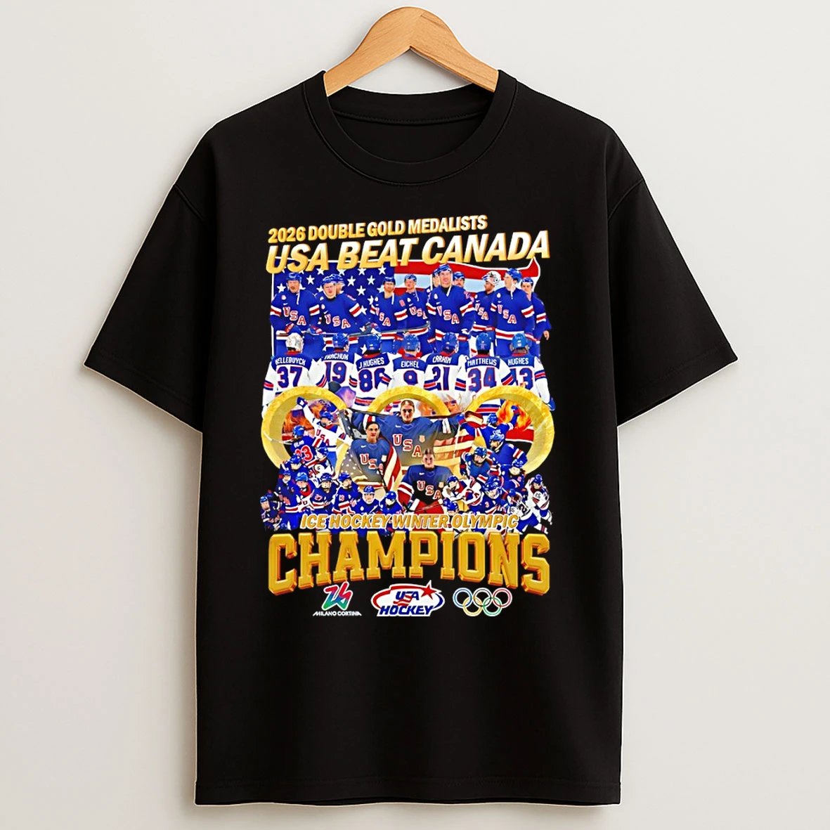 Classic Usa Hockey Olympic 2026 Double Gold Medalists Usa Beat Canada Ice Hockey Winter Olympic Champions T Shirts