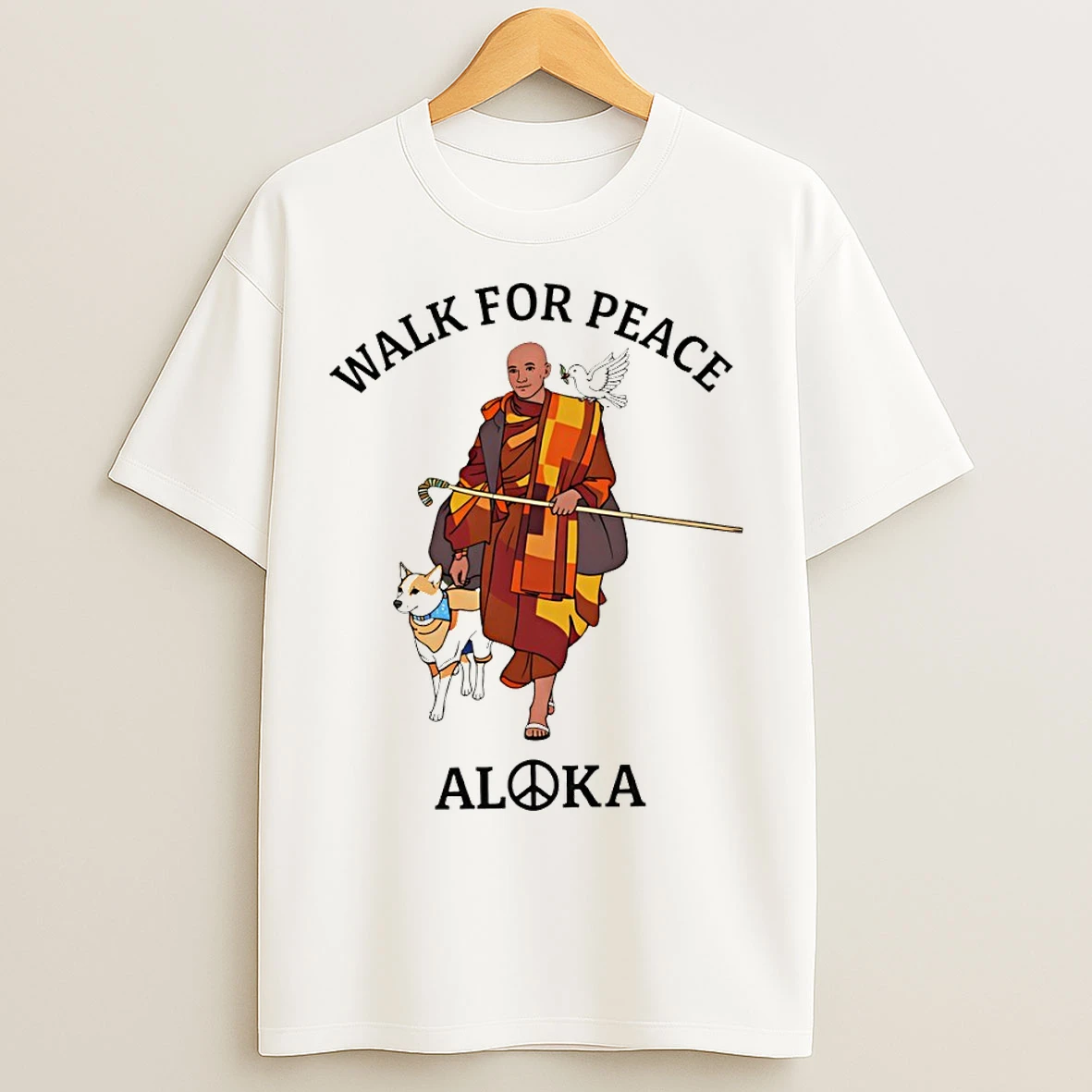 Classic Walk For Peace Walking Monk And Aloka Dog T Shirts