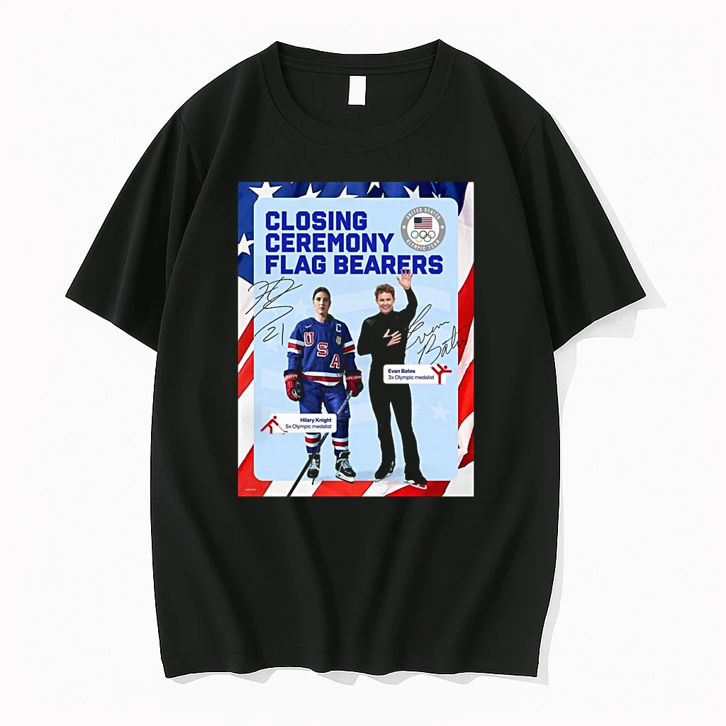 Closing Ceremony Olimpic Train Flag Bearers Hilary Knight And Evan Bates 2026 Winter Olympics Shirts