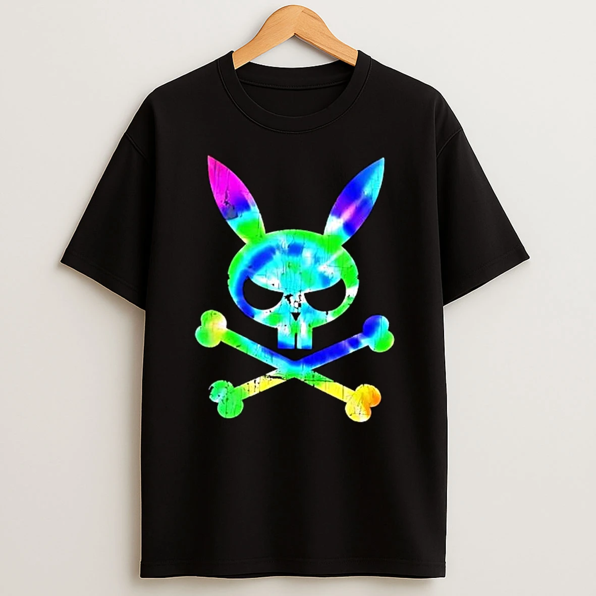 Colorful Tie Dye Skull Bunny Head Crossbones Gothic Aesthetic Shirts