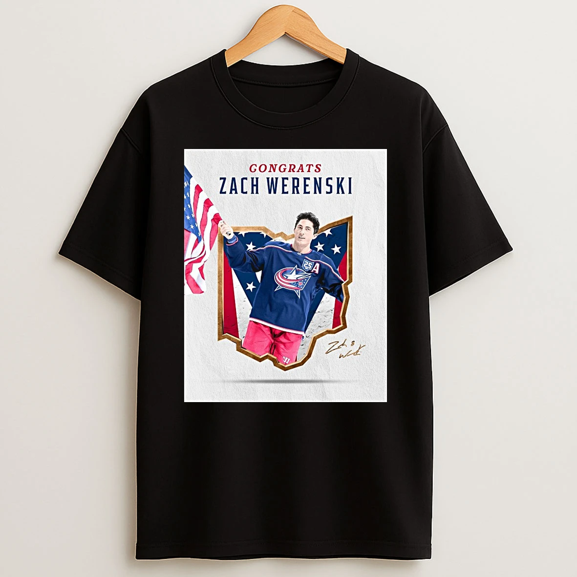Congrats Zach Werenski Team Usa Signature Columbus Blue Jackets Shirts