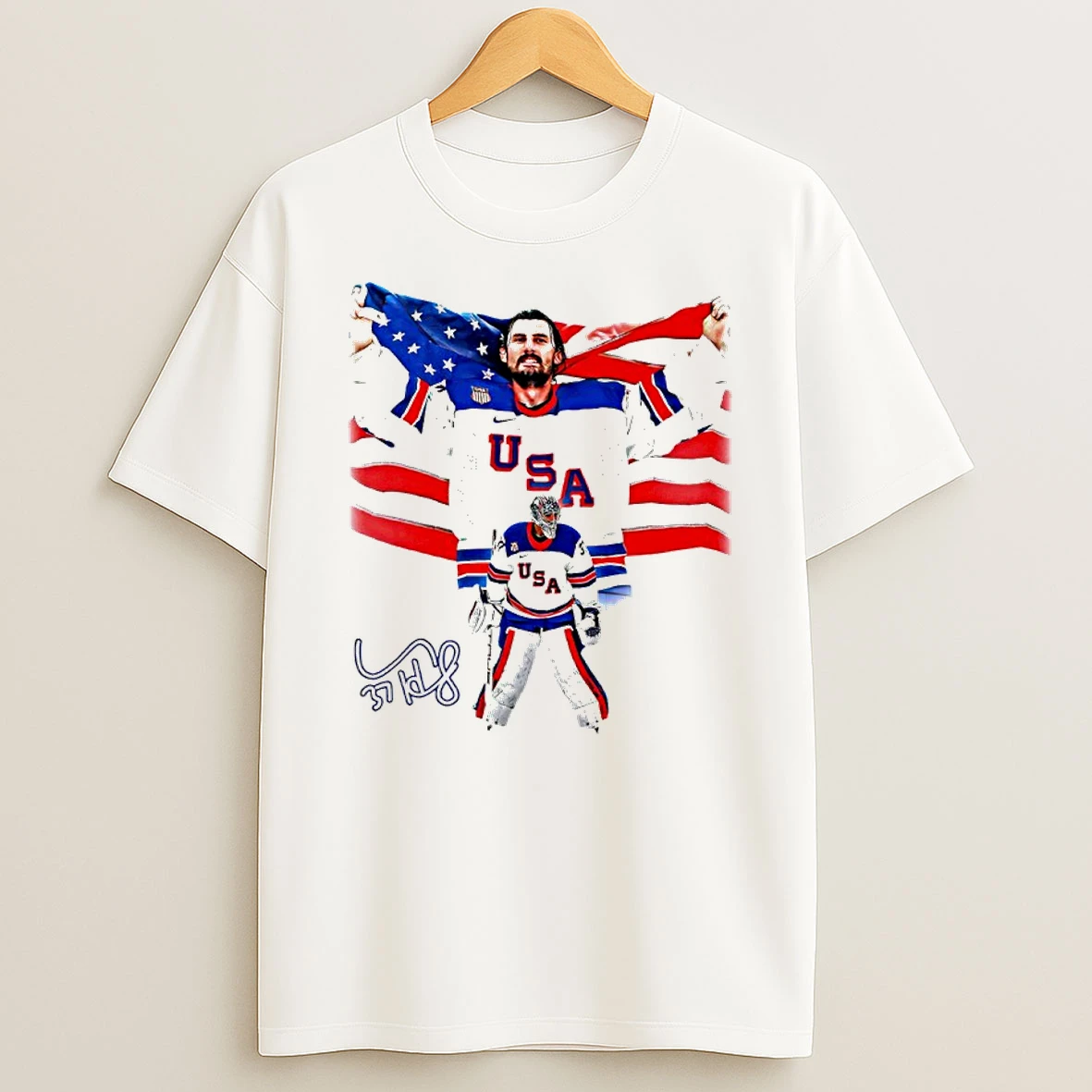 Connor Hellebuyck Usa Hockey Olympic Gold Signature Shirts