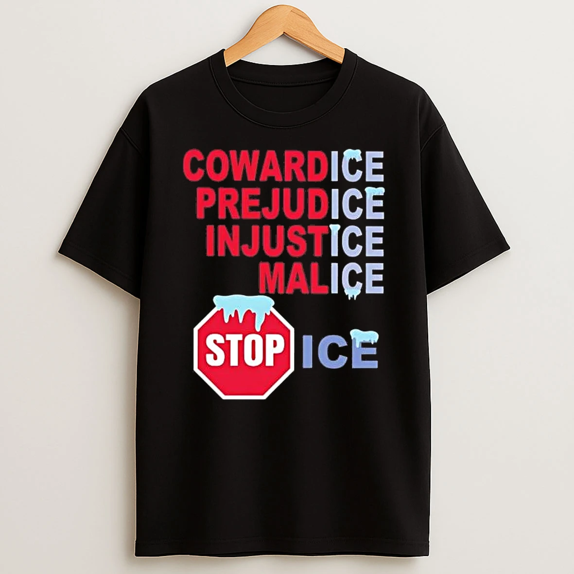 Cowardice Prejudice Injustice Malice Stop Ice Tee Shirts