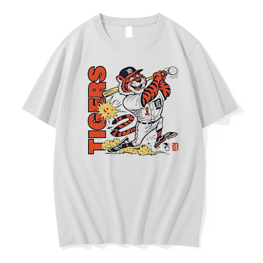 Detroit Tigers Baseball Mascot Hitting A Ball Graphic Shirts